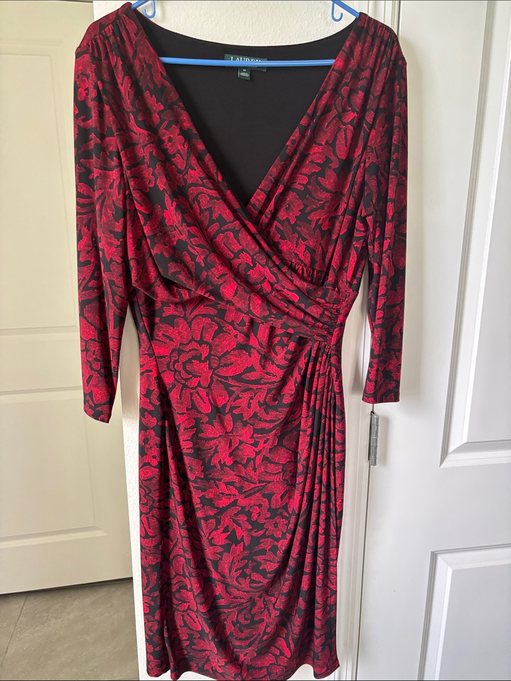 Lauren Ralph Lauren Red and Black Floral Wrap Dress